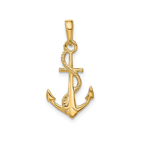14k Yellow Gold Anchor Pendant with Rope Detail, Nautical Maritime Christian Charm