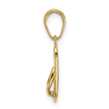 14k Yellow Gold Flip-Flop Sandal Pendant with Textured Detailing, Coastal Beachwear Charm