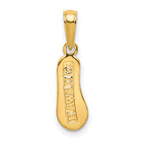 14k Yellow Gold Flip-Flop Sandal Pendant with Textured Detailing, Coastal Beachwear Charm