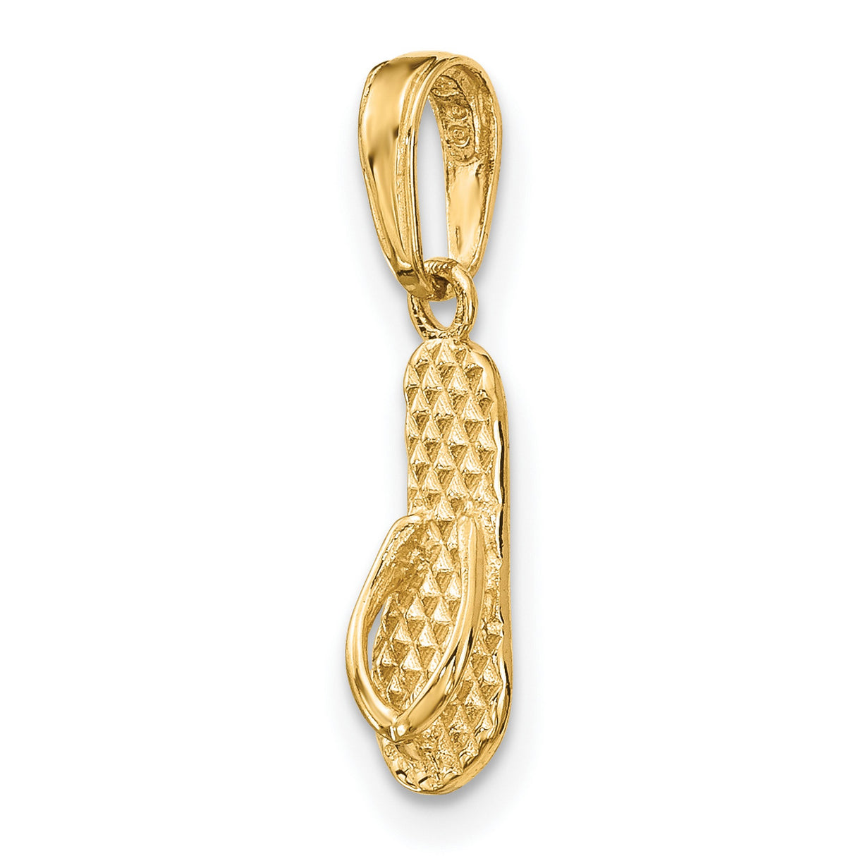 14k Yellow Gold Flip-Flop Sandal Pendant with Textured Detailing, Coastal Beachwear Charm