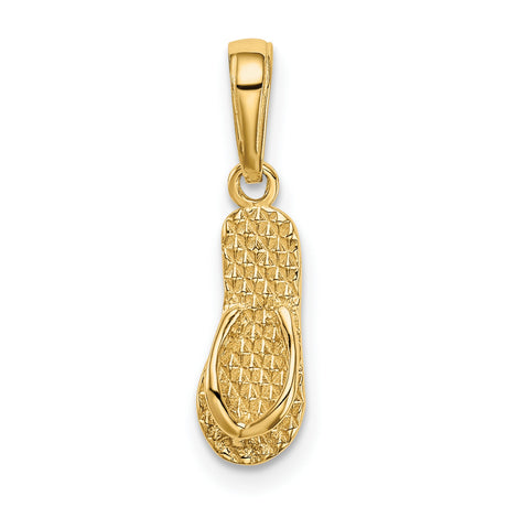14k Yellow Gold Flip-Flop Sandal Pendant with Textured Detailing, Coastal Beachwear Charm