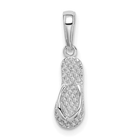 14k White Gold Flip Flop Pendant Charm with Textured Sandal Design, Summer Beach Theme Jewelry