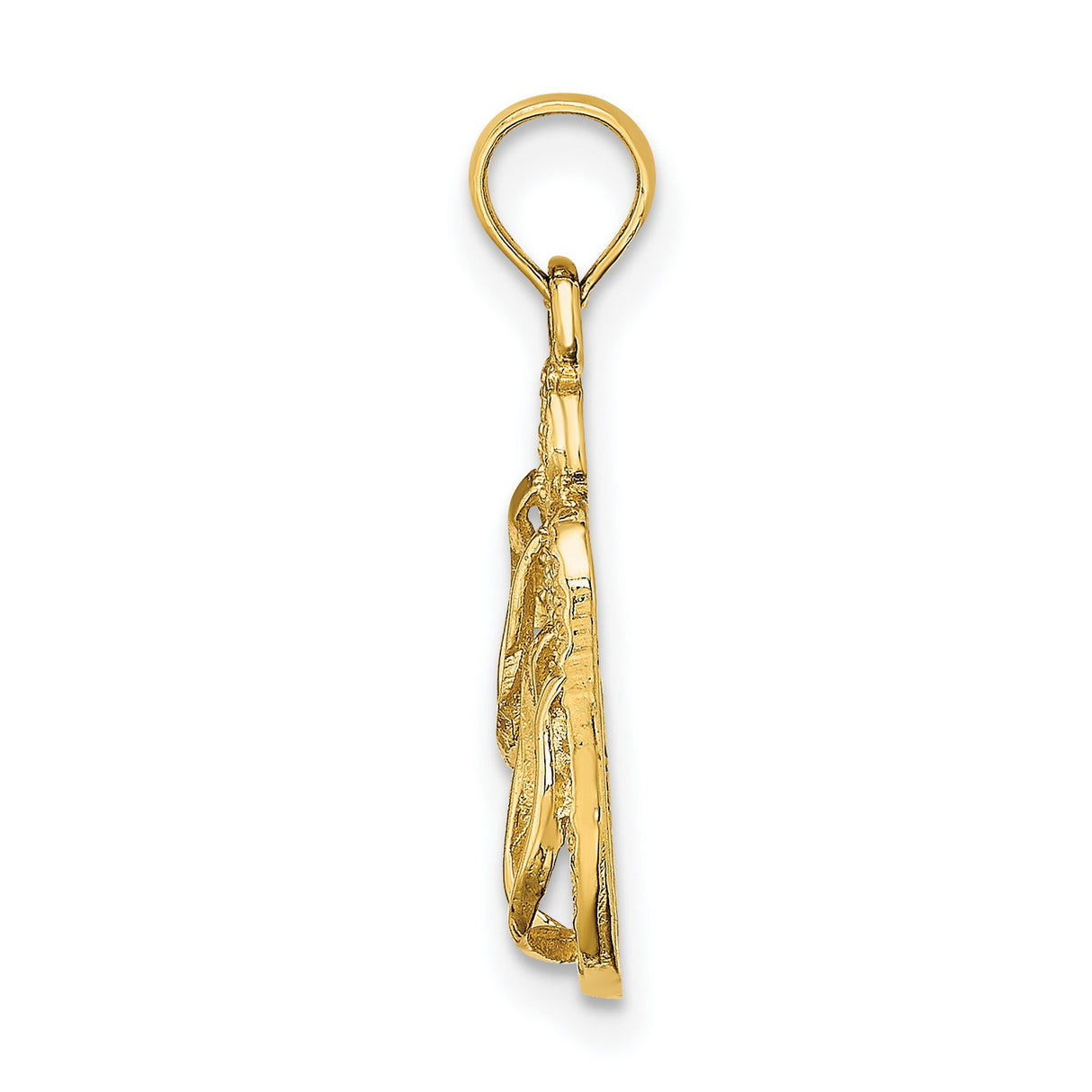 14k Yellow Gold Flip Flop Pendant, Textured Beach Charm, Summer Travel Jewelry