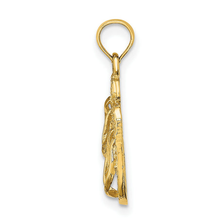 14k Yellow Gold Flip Flop Pendant, Textured Beach Charm, Summer Travel Jewelry