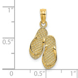 14k Yellow Gold Flip Flop Pendant, Textured Beach Charm, Summer Travel Jewelry