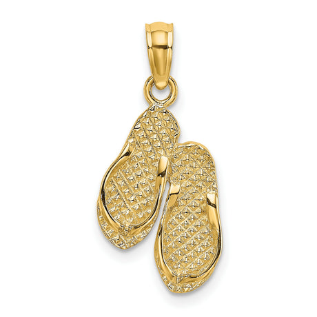 14k Yellow Gold Flip Flop Pendant, Textured Beach Charm, Summer Travel Jewelry