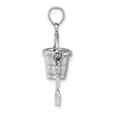 14k White Gold Bucket and Shovel Pendant, 3D Movable Beach Charm, Coastal Vacation Jewelry