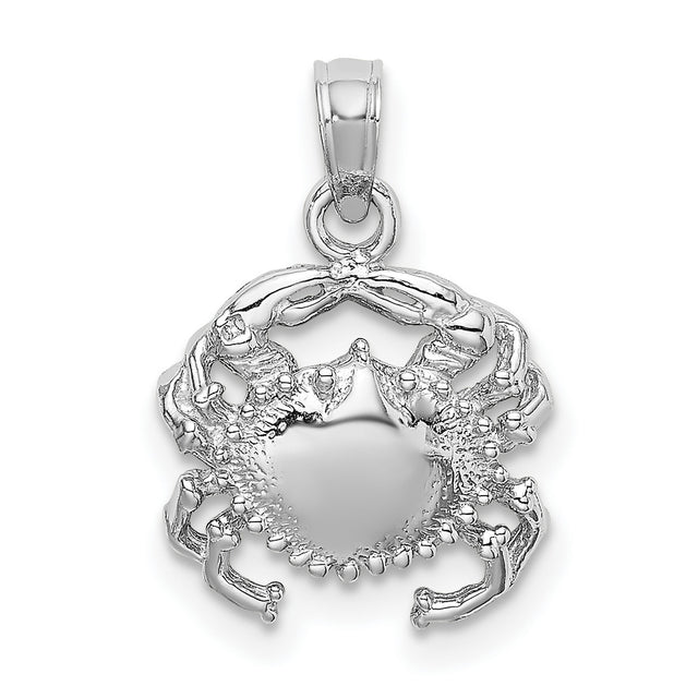 14k White Gold Crab Pendant, Cancer Zodiac Symbol, Coastal and Nautical Theme