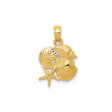 14k Yellow Gold Pendant with Sand Dollar, Starfish, and Seashell Cluster, Nautical Ocean Life Charm