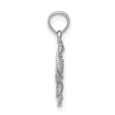 14k White Gold Seahorse and Starfish Pendant, Nautical Ocean Style for Women
