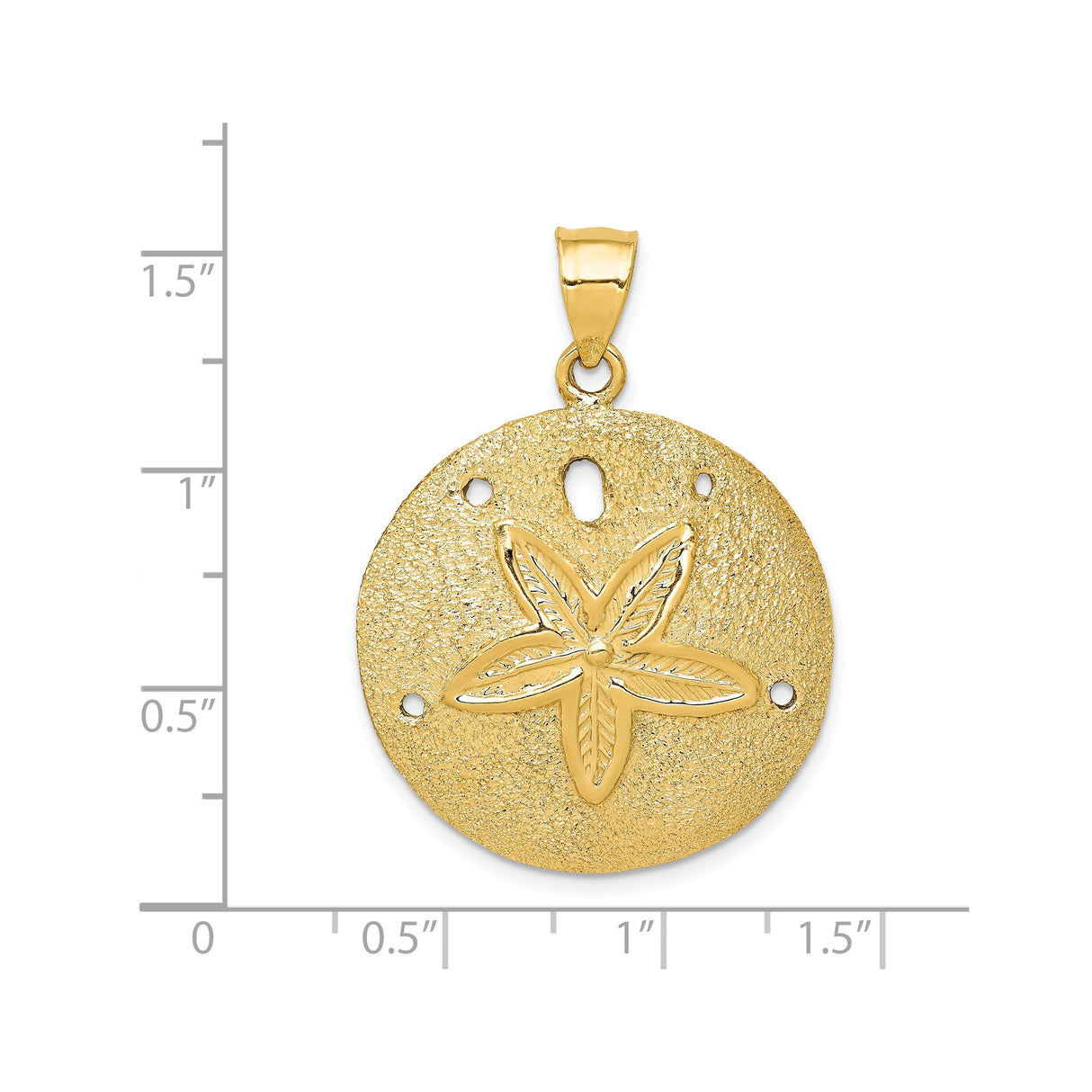 14k Yellow Gold Sand Dollar Pendant with Raised Star, Nautical Beach Charm for Women