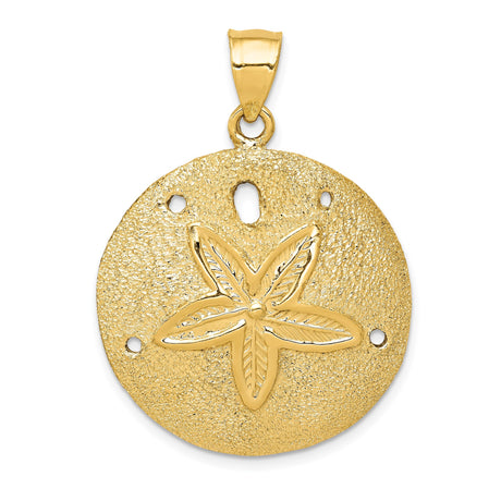 14k Yellow Gold Sand Dollar Pendant with Raised Star, Nautical Beach Charm for Women