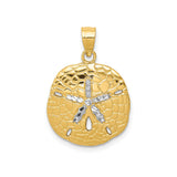 14k Multi-Tone Gold Sand Dollar Pendant, Textured Ocean Charm for Women