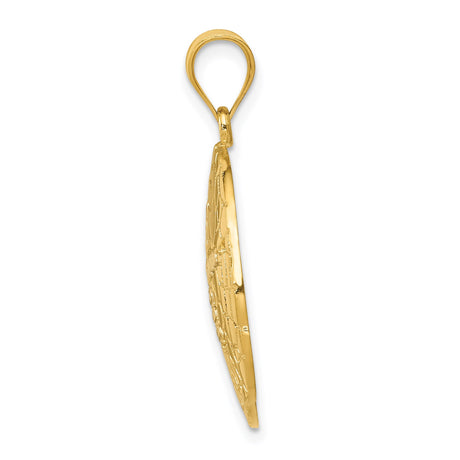 14k Multi-Tone Gold Sand Dollar Pendant with Textured Starfish Design, Coastal Beach Theme