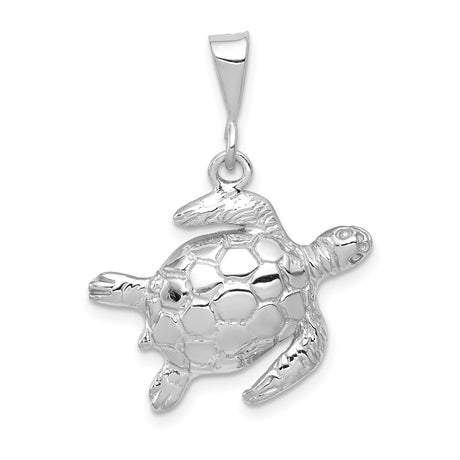 14k White Gold Sea Turtle Pendant with Flipper Detail, Ocean Animal Nature Jewelry