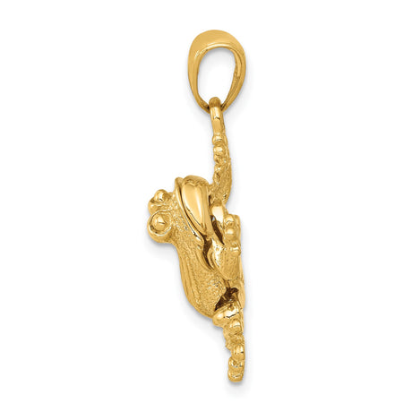 14k Yellow Gold Frog Pendant, Textured Animal Charm with Symbolic Nature-Inspired Design