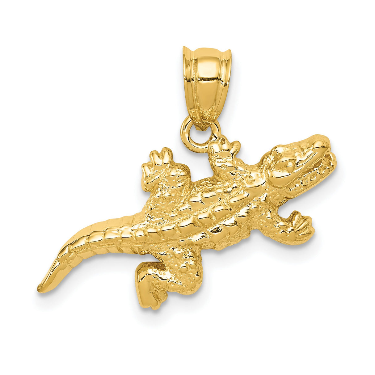 14k Yellow Gold Alligator Pendant, Solid Reptile Charm with Realistic Detail, Nature Symbol for Men