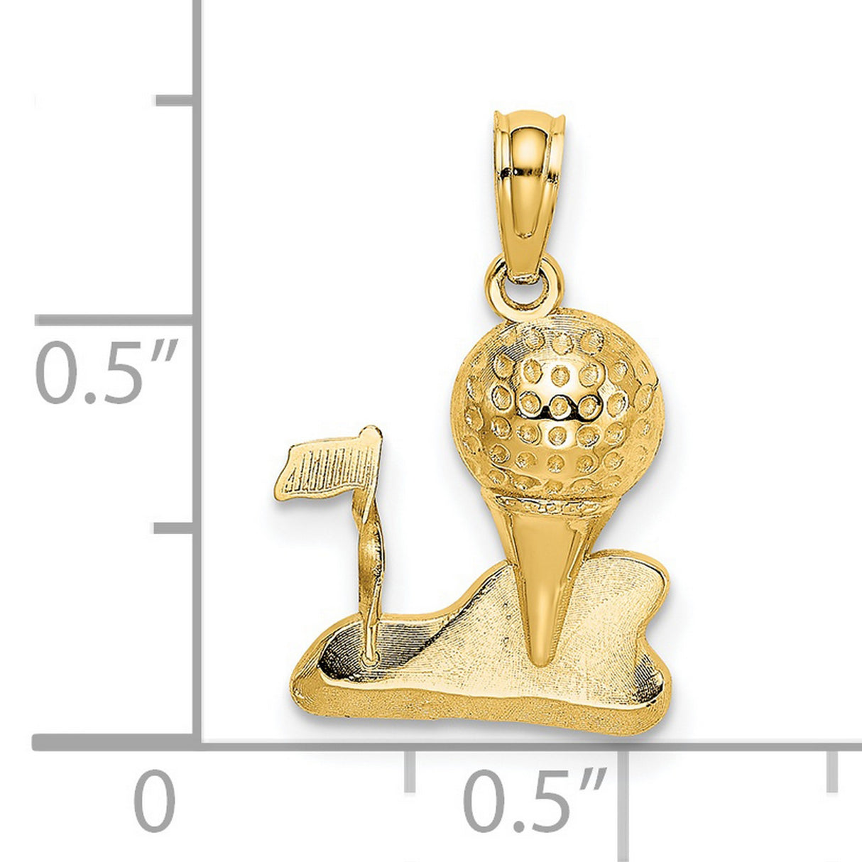 14k Yellow Gold Golf Pendant with Golf Ball on Tee and 18 Flag, Sports Charm for Men or Women