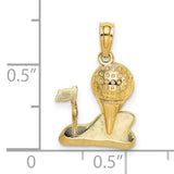 14k Yellow Gold Golf Pendant with Golf Ball on Tee and 18 Flag, Sports Charm for Men or Women