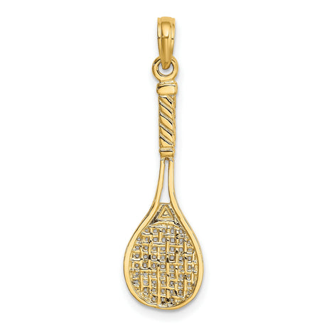 14k Yellow Gold Tennis Racket Pendant with String and Handle Detail