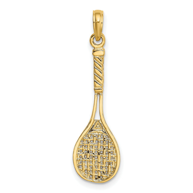 14k Yellow Gold Tennis Racket Pendant with String and Handle Detail
