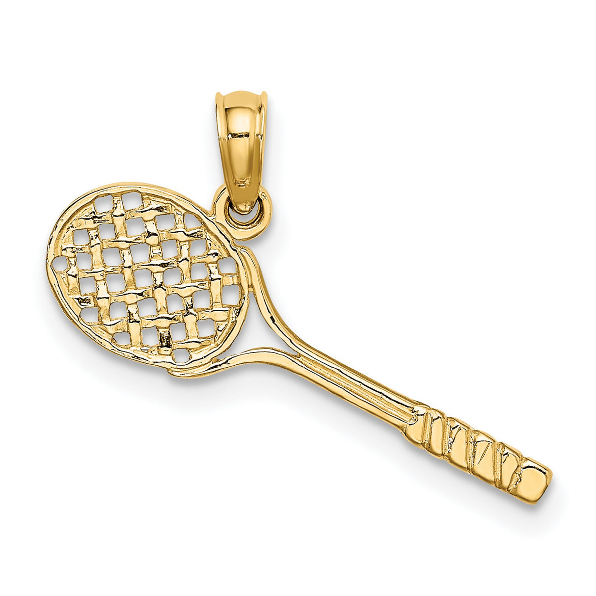 14k Yellow Gold Tennis Racket Pendant, Unisex Sports Charm for Men and Women