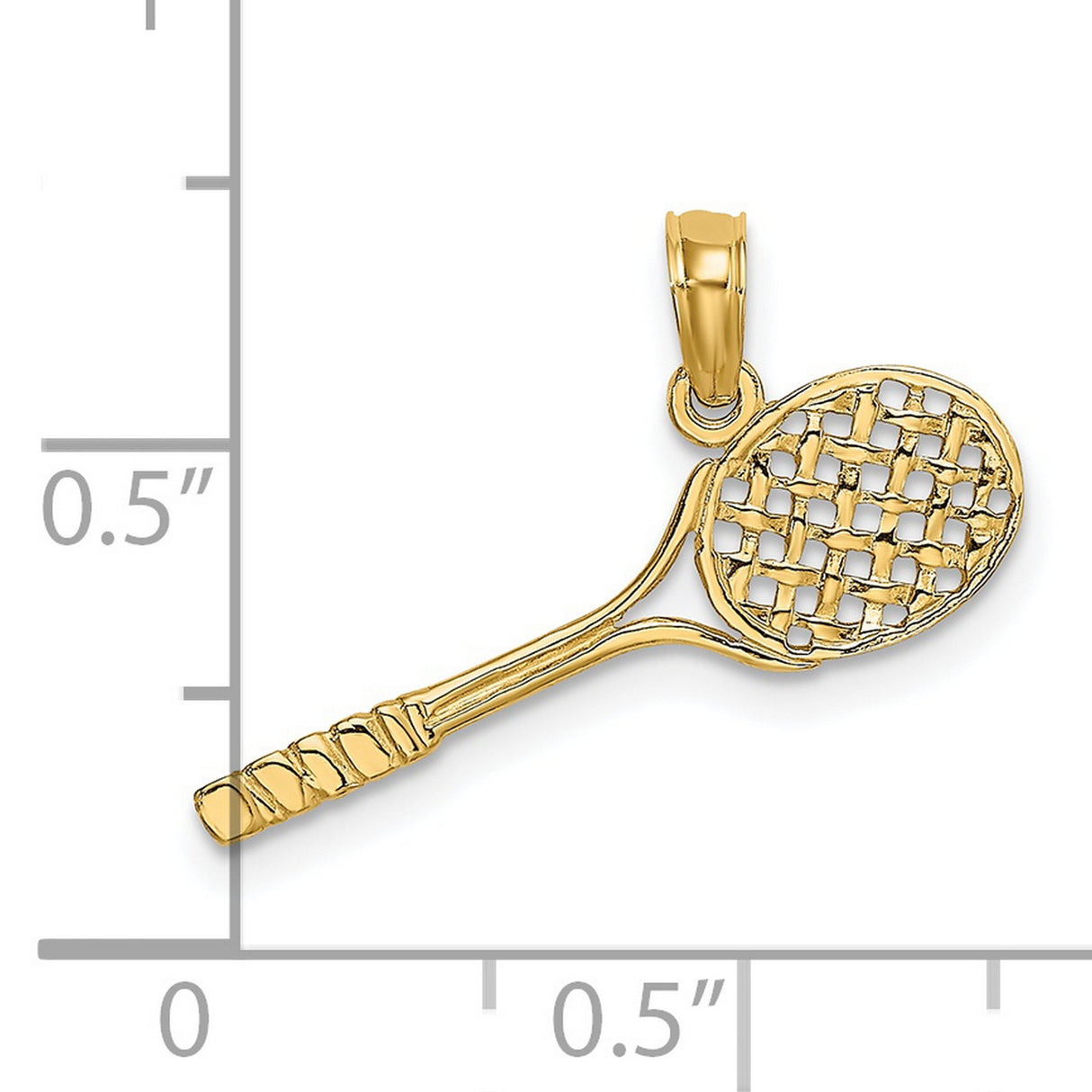 14k Yellow Gold Tennis Racket Pendant, Unisex Sports Charm for Men and Women