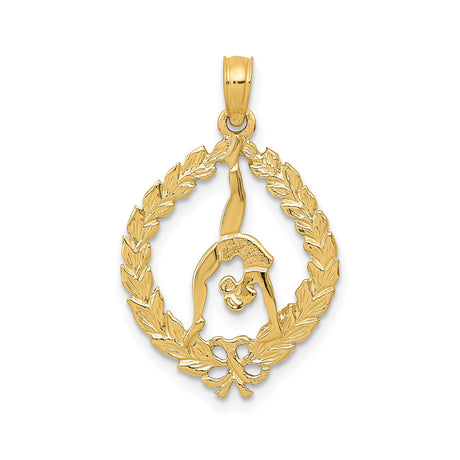 14k Yellow Gold Gymnastics Pendant with Handstand Laurel Wreath Charm