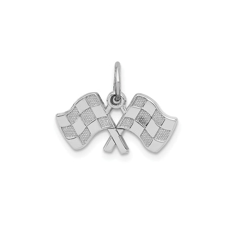 14k White Gold Checkered Racing Flags Pendant, Motorsport Charm for Men or Unisex