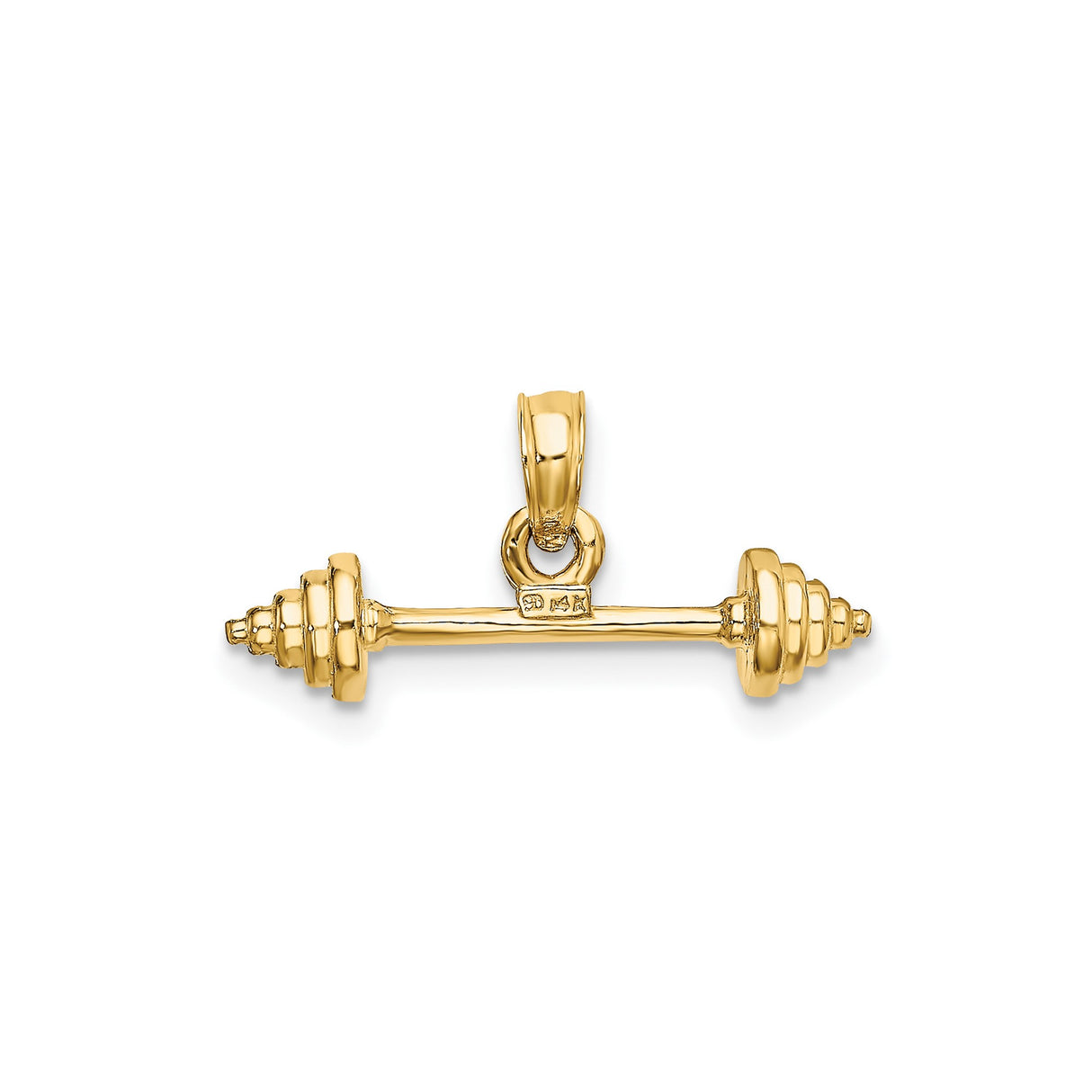 14k Yellow Gold Barbell Pendant, Solid Fitness Jewelry with Weightlifting Bar Design for Men and Women
