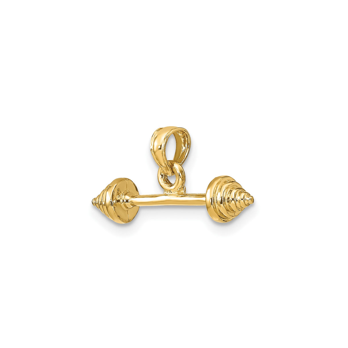 14k Yellow Gold Barbell Pendant, Solid Fitness Jewelry with Weightlifting Bar Design for Men and Women