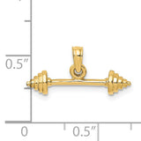 14k Yellow Gold Barbell Pendant, Solid Fitness Jewelry with Weightlifting Bar Design for Men and Women