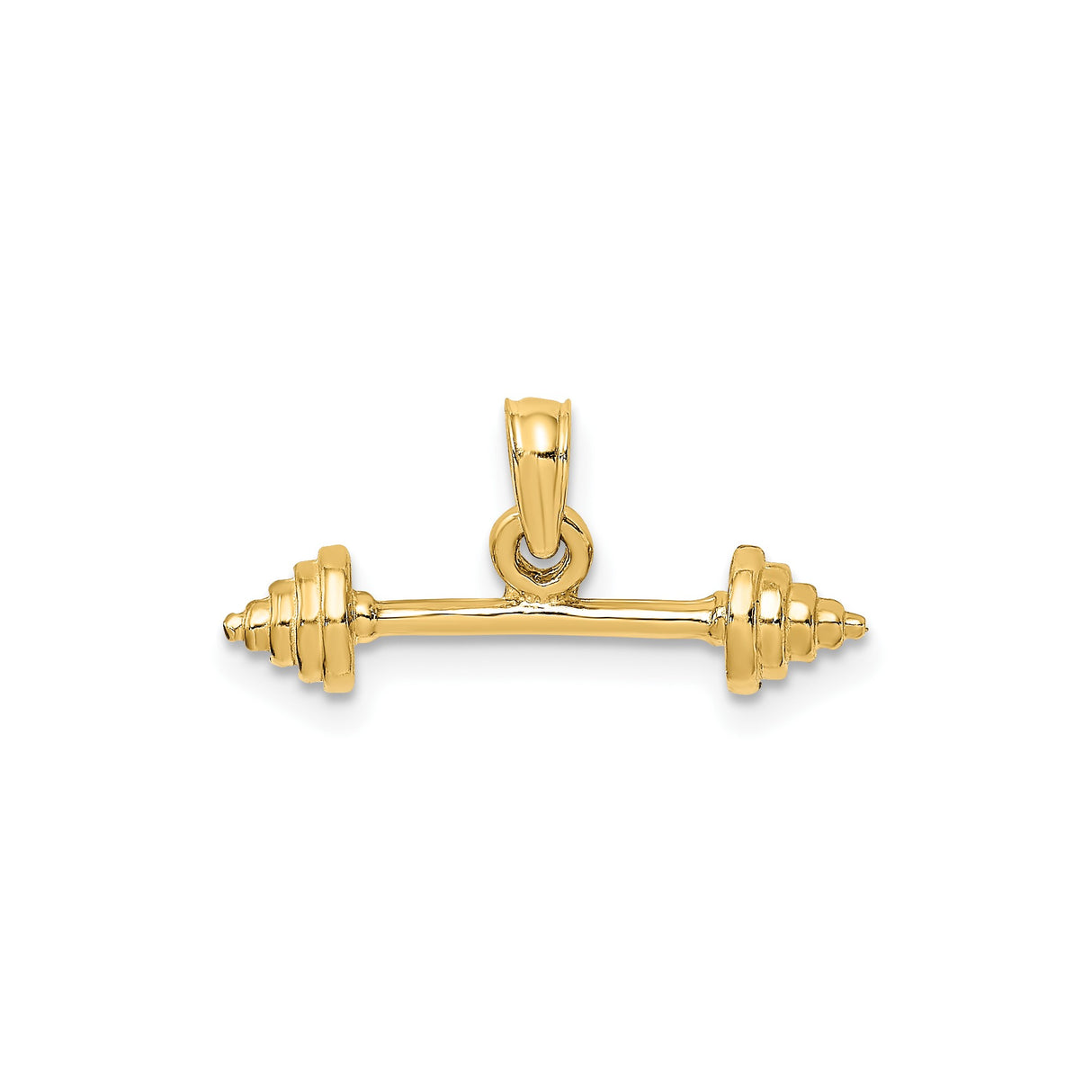14k Yellow Gold Barbell Pendant, Solid Fitness Jewelry with Weightlifting Bar Design for Men and Women