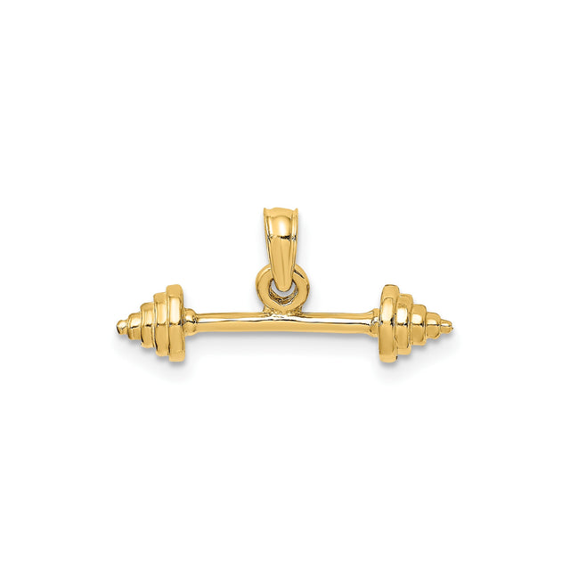 14k Yellow Gold Barbell Pendant, Solid Fitness Jewelry with Weightlifting Bar Design for Men and Women