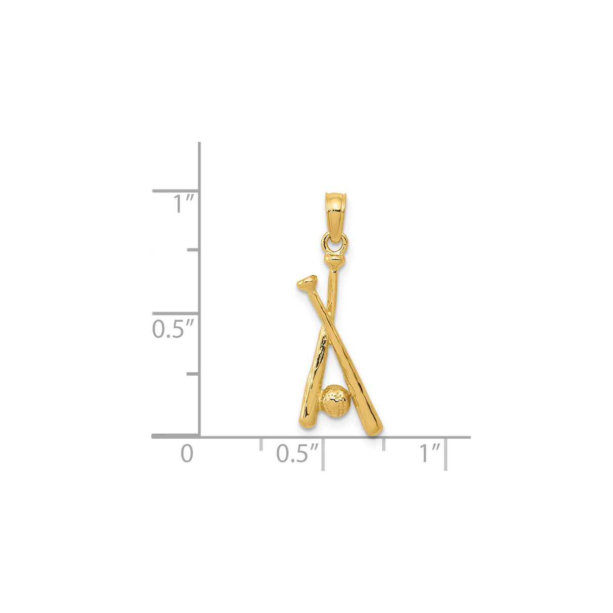 14k Yellow Gold Baseball Pendant with Crossed Bats and Ball, Unisex Sports Charm