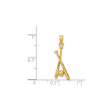 14k Yellow Gold Baseball Pendant with Crossed Bats and Ball, Unisex Sports Charm