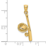 14k Yellow Gold Baseball Pendant with Glove, Bat and Ball Design