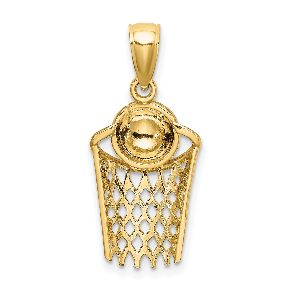 14k Yellow Gold Basketball Net Pendant, Detailed Sports Charm for Men and Women