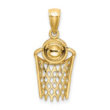 14k Yellow Gold Basketball Net Pendant, Detailed Sports Charm for Men and Women