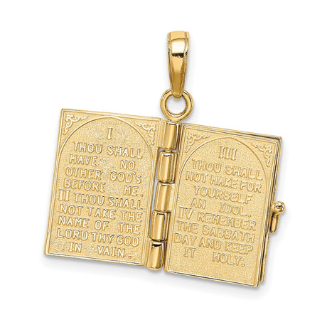 Opening Bible With Ten Commandments Inside Charm Pendant in Real 14k Yellow Gold