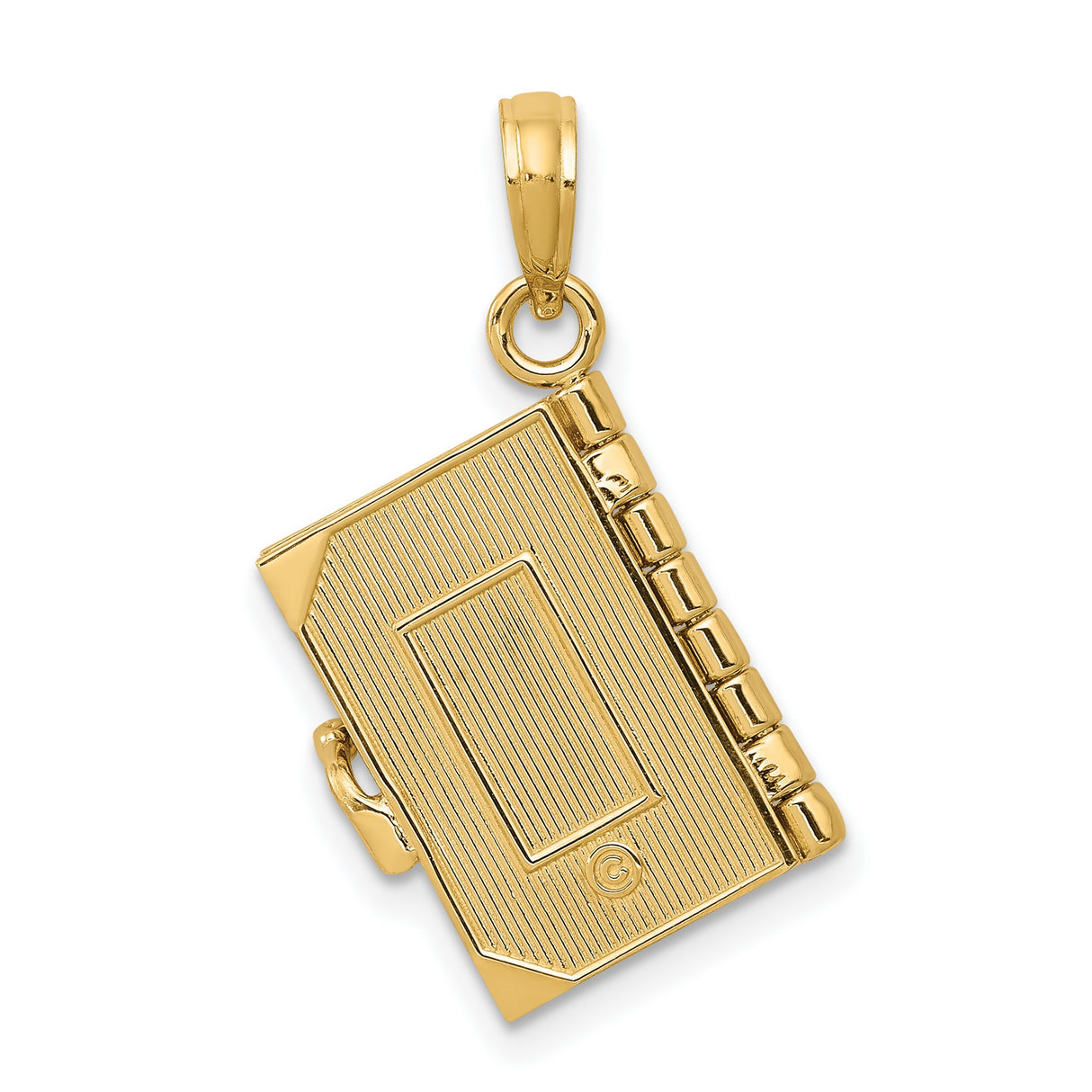 Opening Bible With Cross And Lords Prayer Inside Charm Pendant in Real 14k Yellow Gold