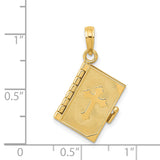 Opening Bible With Cross And Lords Prayer Inside Charm Pendant in Real 14k Yellow Gold