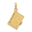 Opening Bible With Cross And Lords Prayer Inside Charm Pendant in Real 14k Yellow Gold