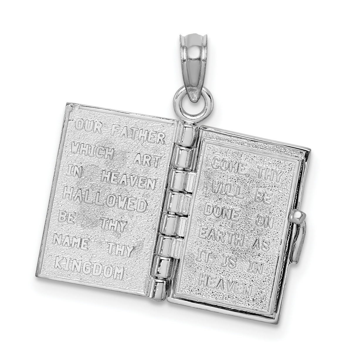 3D Lords Prayer Bible Charm Pendant in Real 14k White Gold