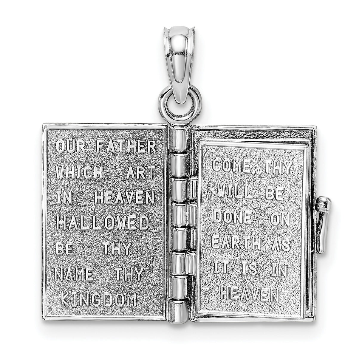 3D Lords Prayer Bible Charm Pendant in Real 14k White Gold