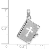 3D Lords Prayer Bible Charm Pendant in Real 14k White Gold