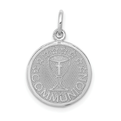 14k White Gold Chalice Cross Pendant with Stars, First Communion Religious Medal for Women
