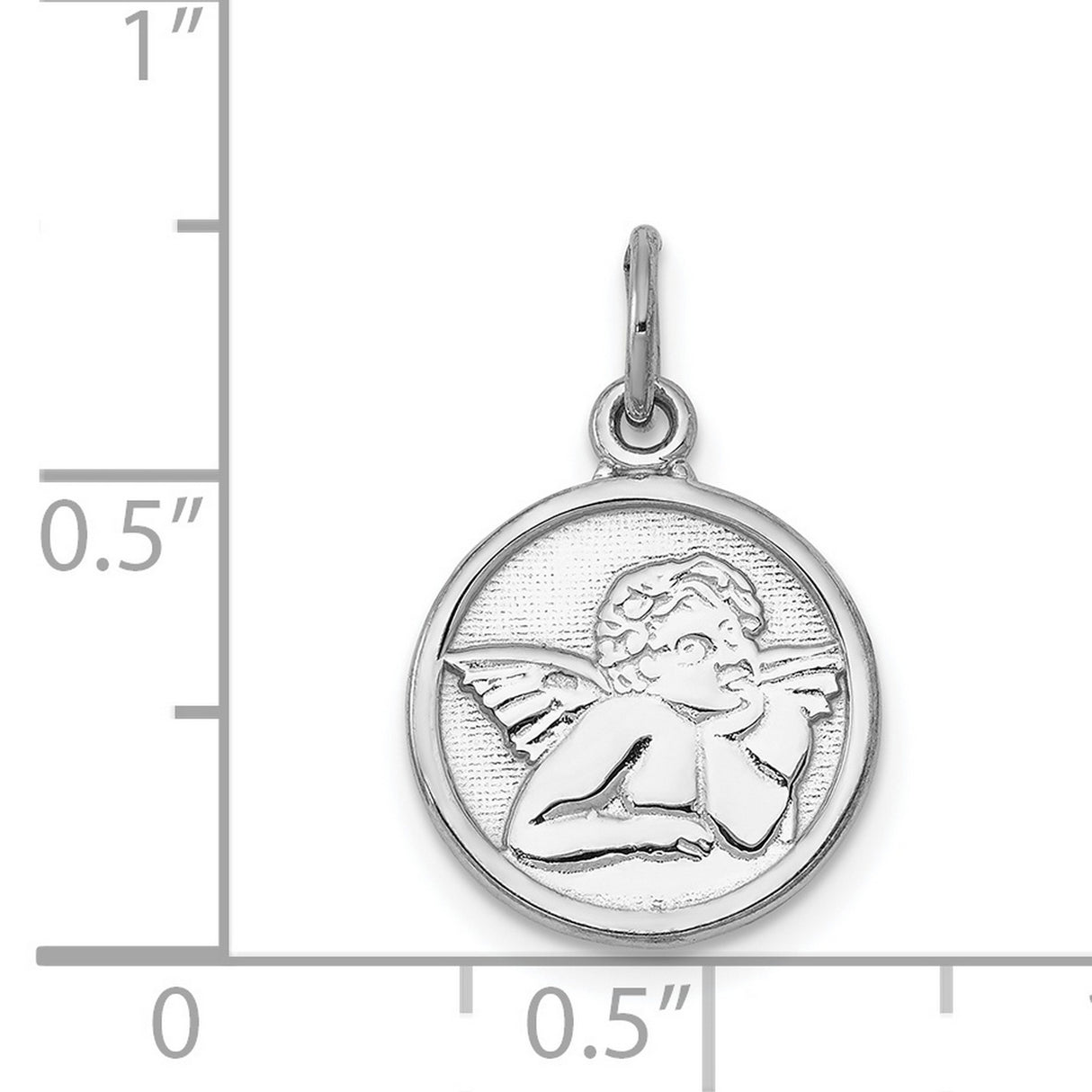 Cherub Angel with Hand Chin Round Charm Pendant in Real 14k White Gold