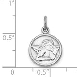 Cherub Angel with Hand Chin Round Charm Pendant in Real 14k White Gold