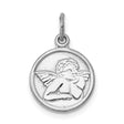 Cherub Angel with Hand Chin Round Charm Pendant in Real 14k White Gold